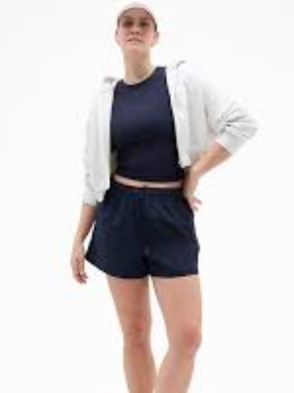 Athleta Mid Rise Poplin Short Womens Large Navy Athletic Pull On Drawstring